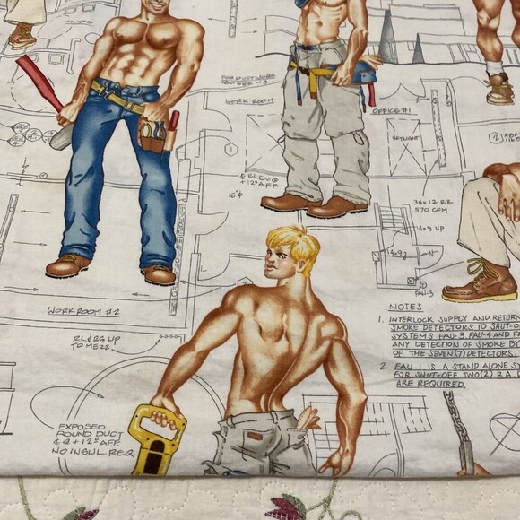 The Construction Worker fabric pillow case Pin up Alexander Henry standard - Picture 3 of 12